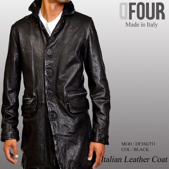 レザーコート メンズ 本革 イタリア製 コート 黒 ブラック ラムレザー