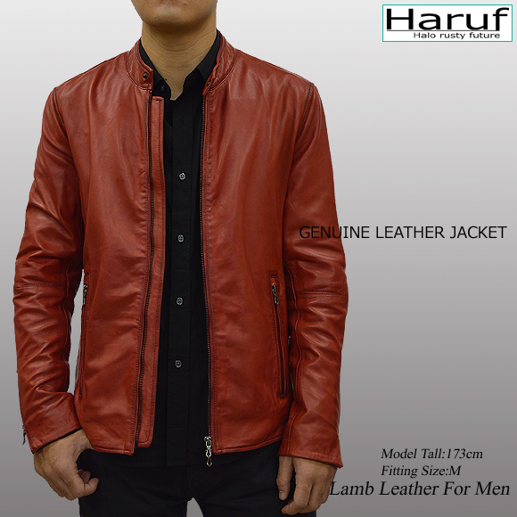 シングルライダースジャケット レザージャケット 革ジャン メンズ 本革 レッド 赤 Haruf Wl01red