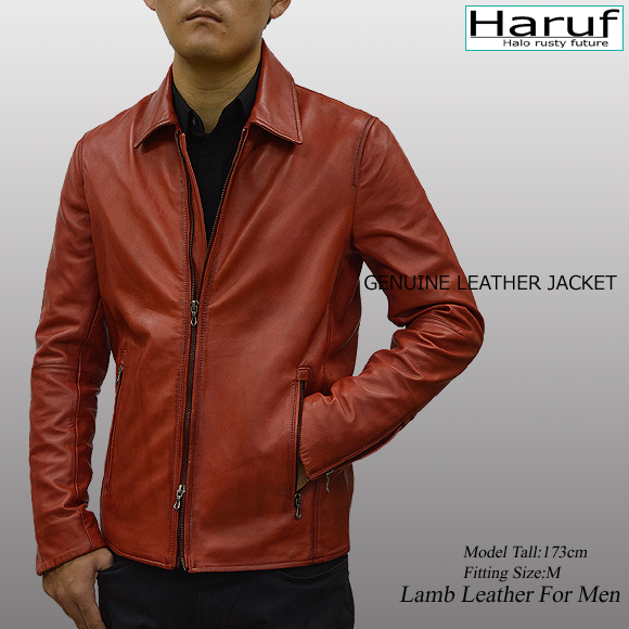 本革 ライダースジャケット レザージャケット 革ジャン メンズ シングルライダース レッド 赤 Haruf Wl03red